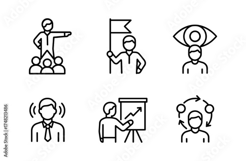 Leadership and collaboration icons in modern linear style