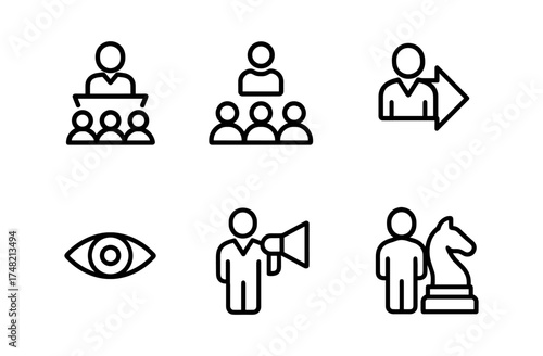 Minimalist leadership and strategy icons with linear design