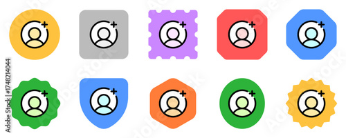 Vector follow, add user icon. Black, white background. Perfect for app and web interfaces, infographics, presentations, marketing, etc.