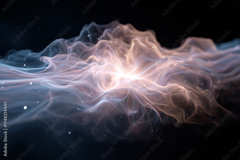 Fototapeta premium Soft glowing plasma cloud stretches and warps in response to distant pulses during a cosmic phenomenon