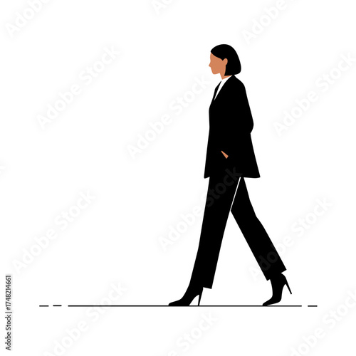 Stylish walking woman icon in business attire for fashion and professional themes