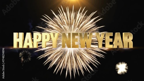 Happy New year colorful celebration with golden text 