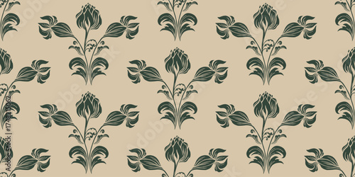 Floral damask seamless pattern elegant ornamental decorative design.