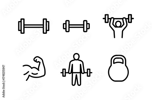 Minimalist fitness icons set: weights, bodybuilding, and gym equipment