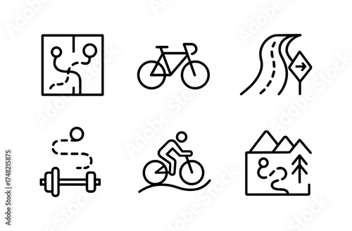 Outline adventure and outdoor activities icons for fitness and travel enthusiasts