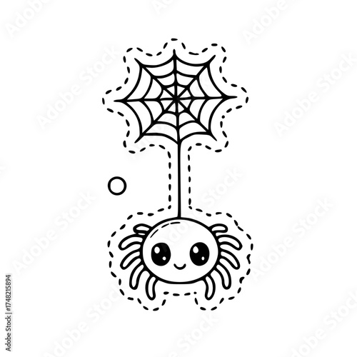 Spider web halloween cute outline illustration