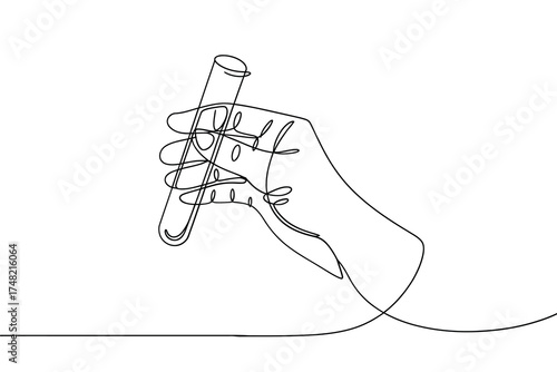 Minimalist continuous line drawing of a hand holding a lipstick applicator