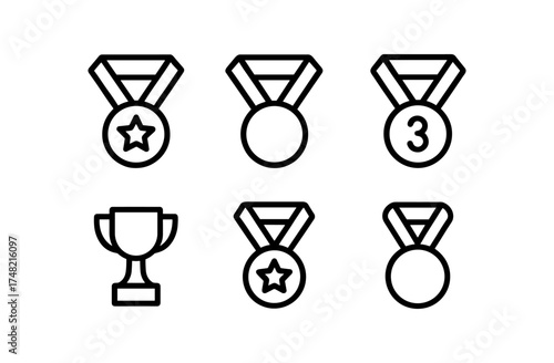 Minimalist icon set of medals and trophies for achievements and awards
