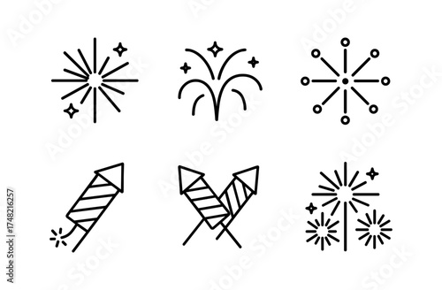 Minimalist firework icons: celebrate with simple line art designs