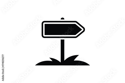 Simple black silhouette of a directional signpost on a white background