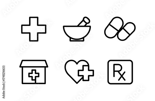 Modern healthcare icons set featuring linear medical symbols