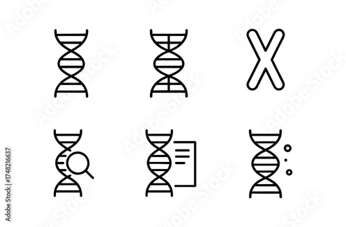 Simple dna and chromosome icons for science and genetics in linear style