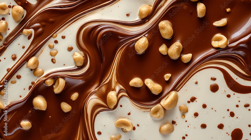Fototapeta premium Delicious Chocolate Swirls with Peanuts Texture