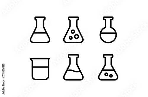 Minimalist laboratory flask icons set for science projects and education