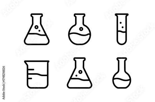 Minimalist lab glassware icons for science and education design projects