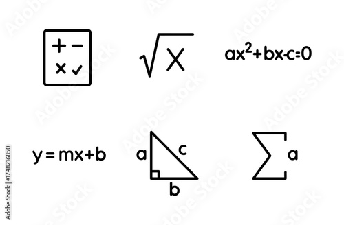 Linear math symbols set: equations, geometry, algebra icons