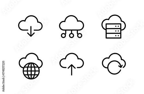 Cloud computing icons in minimalist design for digital services and network solutions
