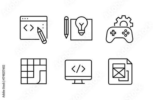 Minimalist outline icons for web development and design tools