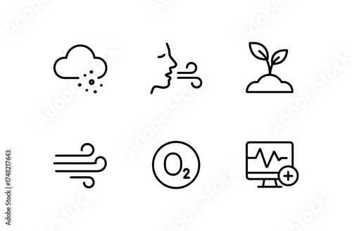 Air quality and breathing icons in linear minimalistic style