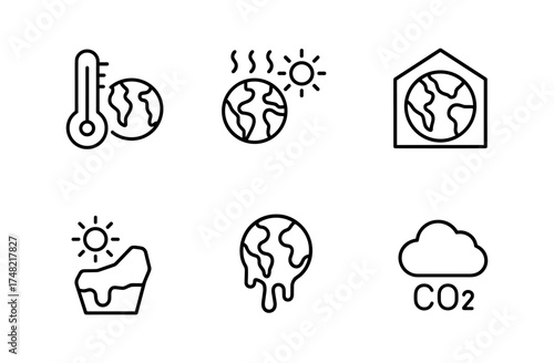 Climate change icons highlighting global warming and environmental impact