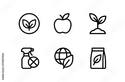 Eco-friendly icons set: minimalist line art for sustainability themes