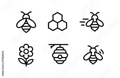 Minimalist honey bee and hive symbols for beekeeping and nature themes
