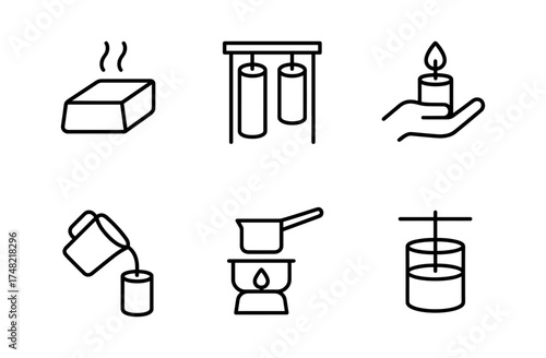 Simple line art of candle making steps and tools