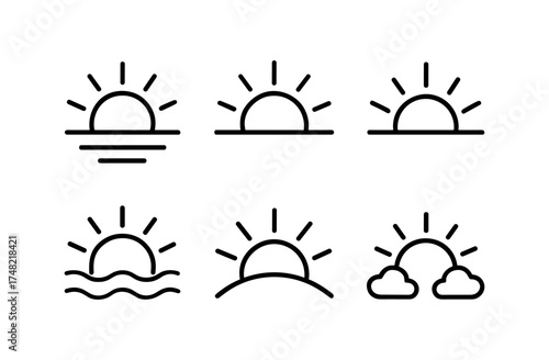 Minimalist linear sunrise and sunset icons collection