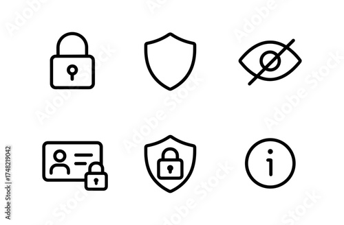 Set of minimalist privacy and security icons in linear style