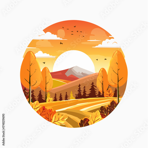 Autumn Landscape, Fall Back Time Change, Golden Hour Sunset