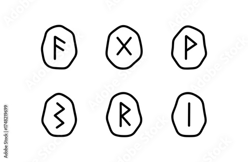 Ancient nordic runes set in minimalist line art style