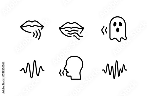 Voice and audio wave icons with lips, ghost, and head designs