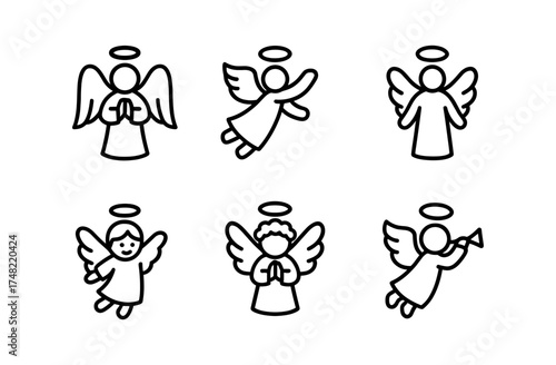 Simple line art angel icons collection for religious themes
