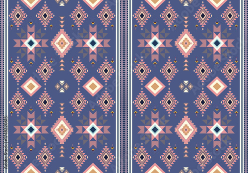 Boho Geometric Tribal Pattern in Blue and Pink