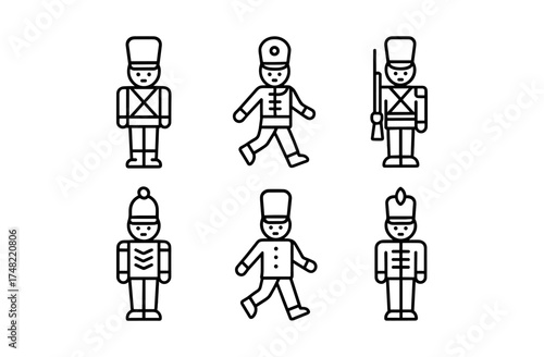 Toy soldier icons set in minimalist linear style with simple outlines