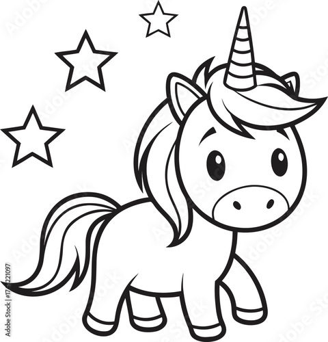 Vector art of cute cartoon unicorn with stars