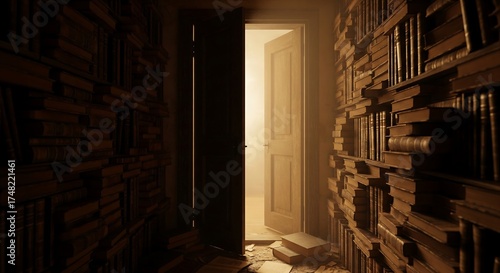 Conceptual Art Doorway To Soft Glow And Knowledge Library
