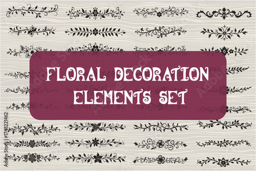 Elegant Floral Decoration Elements Set featuring a variety of ornamental flower designs, leaves, and decorative motifs