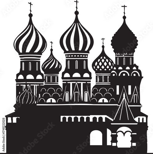St Basils Cathedral Silhouettes Vector Minimal Design Moscow Domes Landmark