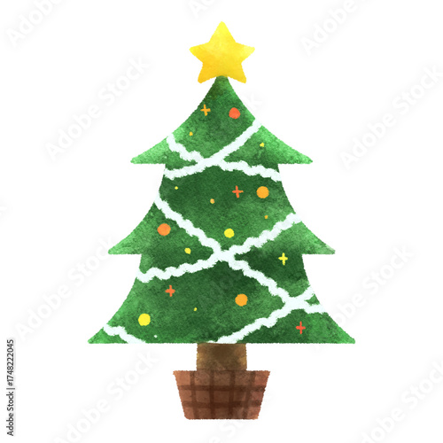 水彩風クリスマスツリーのイラスト