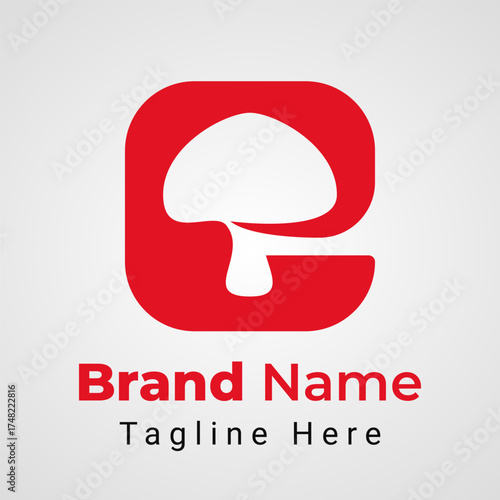 Letter e Mushroom Logo, Simple and elegant of letter e arranged to form Mushroom Negative Space. 