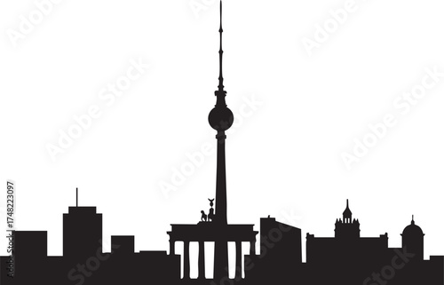 Berlin City Skyline Silhouettes Vector Minimal Design Brandenburg Gate TV Tower