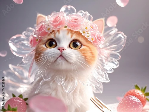 Kitten wearing a glass crown　ガラスの花冠を被った子猫