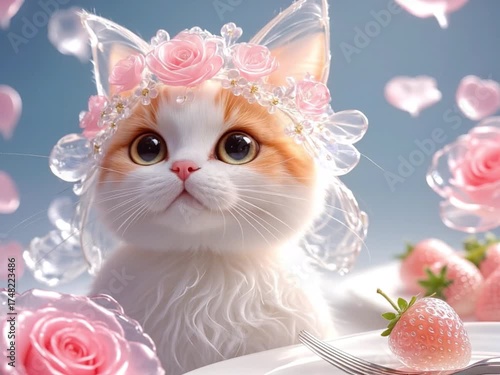 Kitten wearing a glass crown　ガラスの花冠を被った子猫