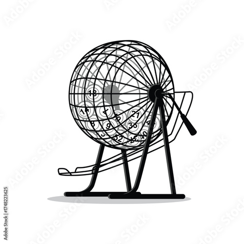 Lottery Ball Cage Illustration – Bingo or Raffle Draw Machine Vector on White Background