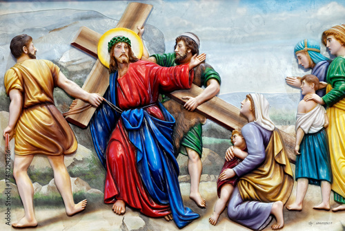 Way of the cross. Station 8. Jesus meets the women of Jerusalem. Church of Fatima.