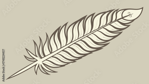 A stylized feather illustration on a neutral background.