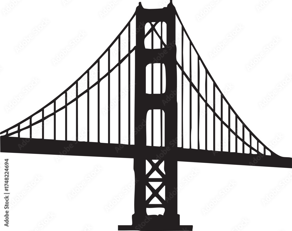 Fototapeta premium Golden Gate Bridge Silhouettes Vector Minimal Design San Francisco Landmark