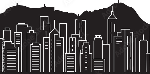 Hong Kong City Skyline Silhouettes Vector Minimal Design Isolated Element