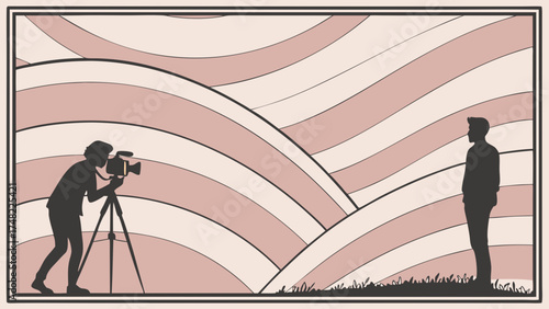 Abstract Illustration of Filmmaking A Silhouette with a Camera and a Person.